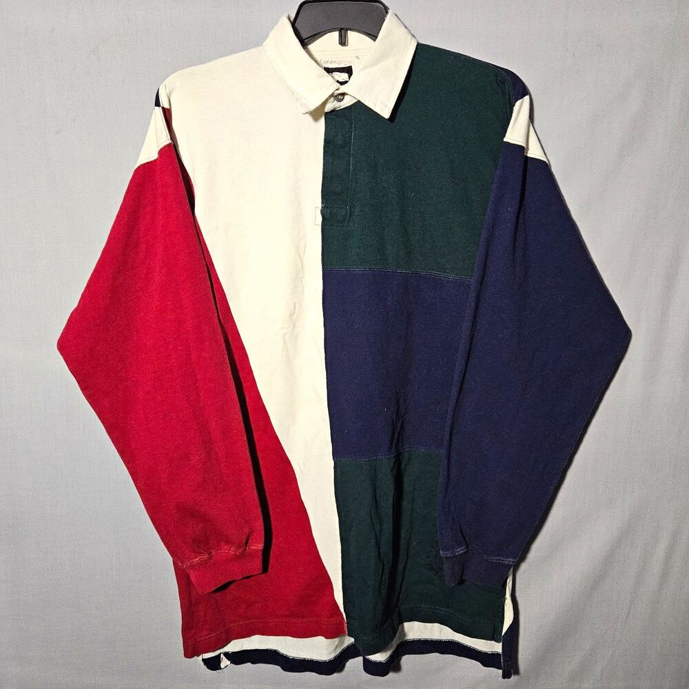 VTG 90s Structure Rugby Shirt Mens XXL Colorblock Heavyweight Polo Long Sleeve
